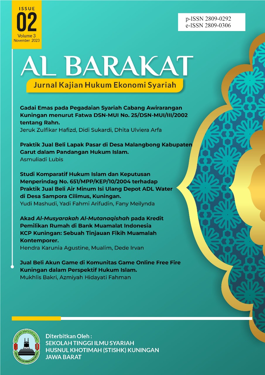 					View Vol. 3 No. 2 (2023): Al Barakat - Jurnal Kajian Hukum Ekonomi Syariah
				